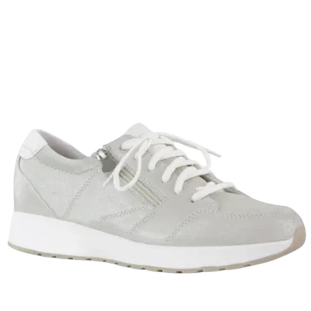Munro Sutton Sneaker Metallic Silver White Zip Comfort Shoe 9WW Wide Width